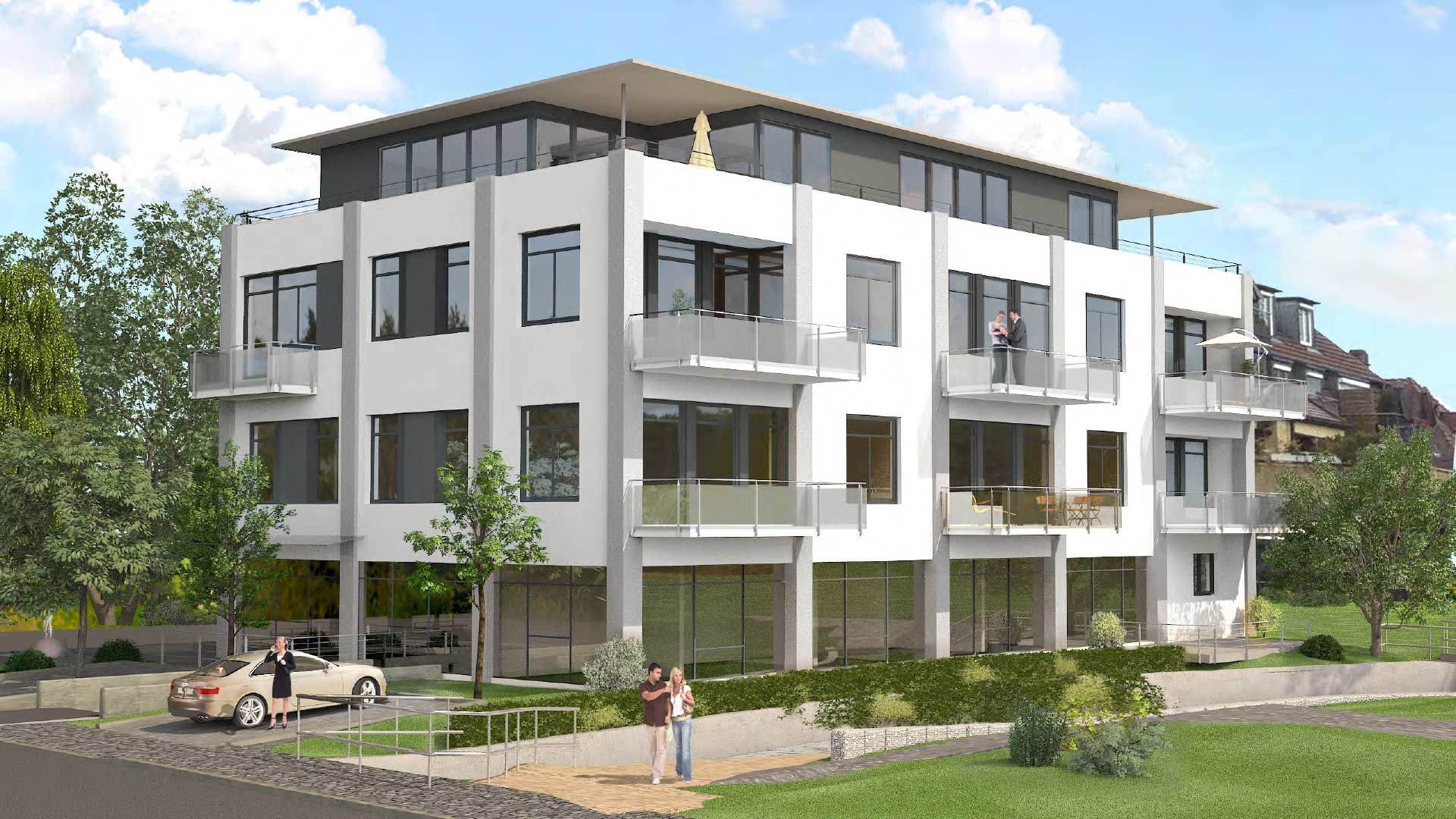 Visualisierung eines Mehrfamilienhauses als Neubau