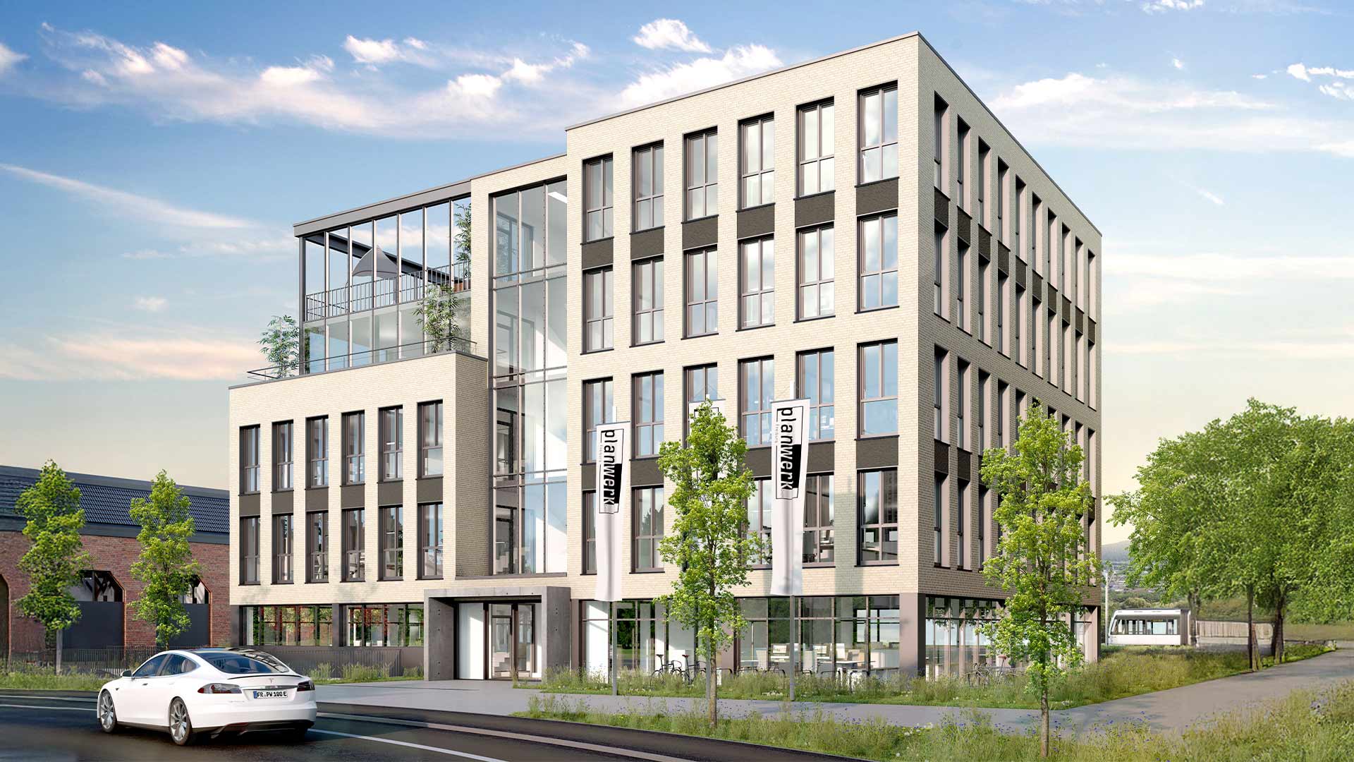 Visualisierung einer Neubau-Gewerbeimmobilie