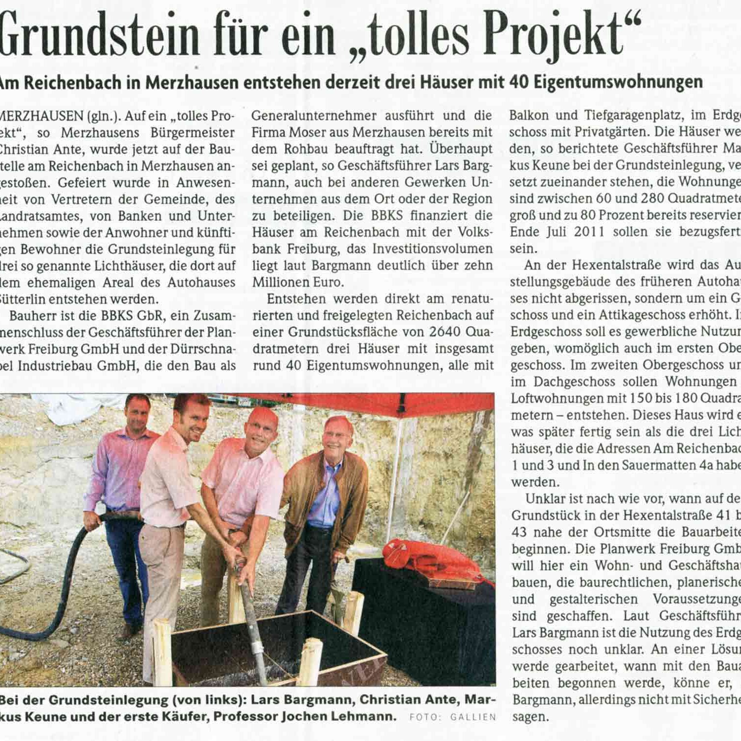 Presseartikel Badische Zeitung zu Lichthäuser Merzhausen