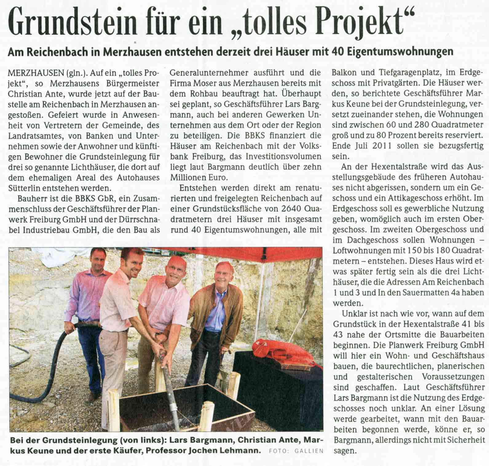 Presseartikel Badische Zeitung zu Lichthäuser Merzhausen