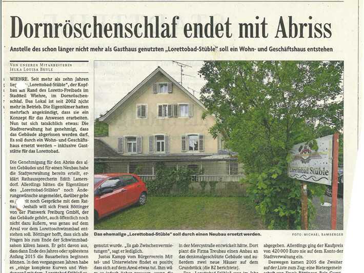 Presseartikel Badische Zeitung zu Lorettobad Stüble 51