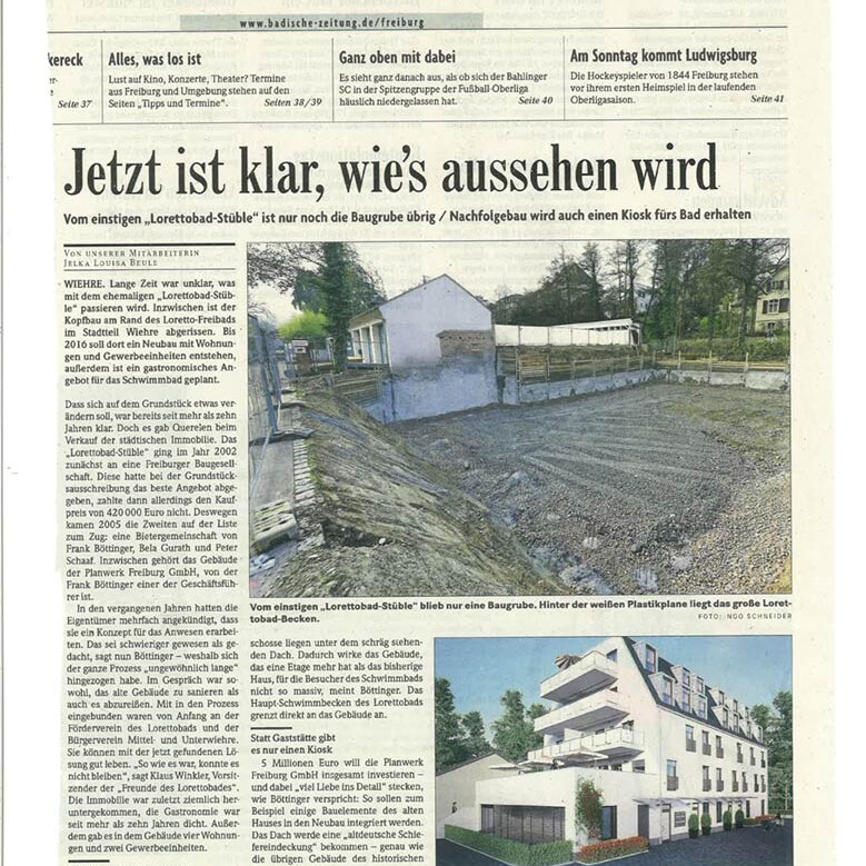 Presseartikel Badische Zeitung zu Lorettostraße 51