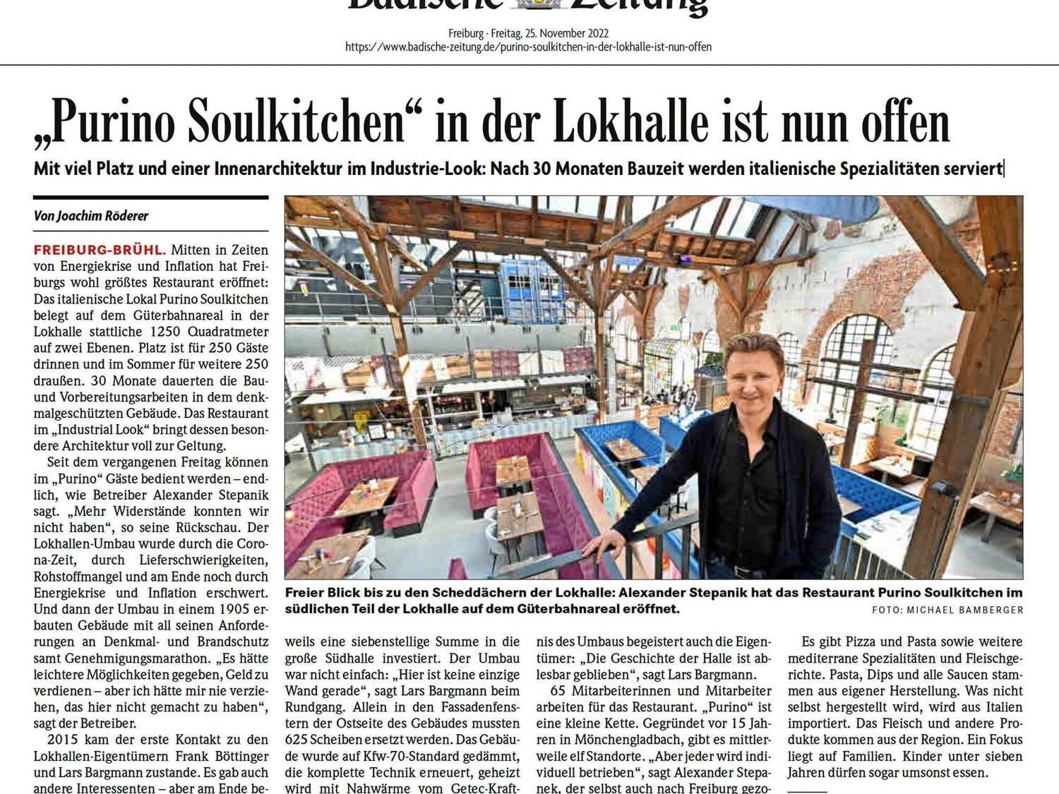 Presseartikel Badische Zeitung zu Lokhalle Restaurant Purino Soulkitchen