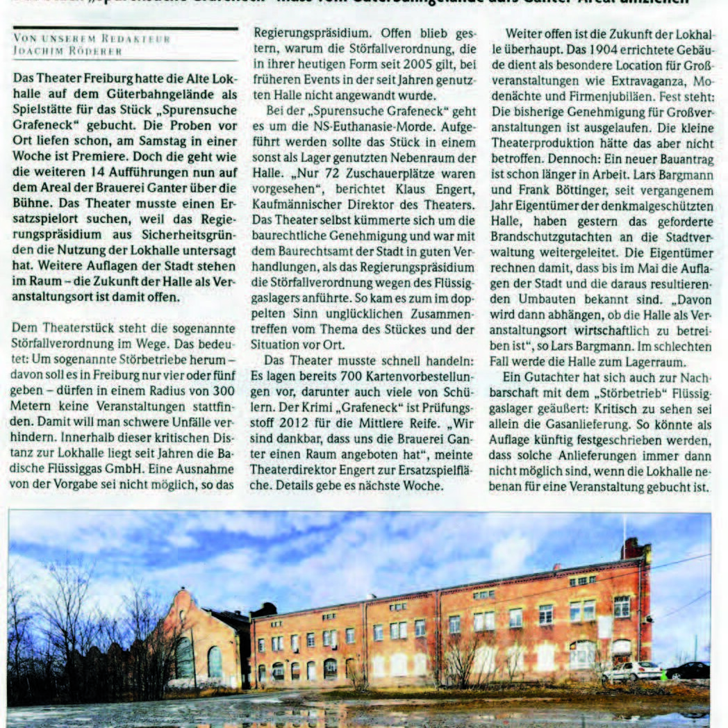Presseartikel Badische Zeitung zu Lokhalle Theater