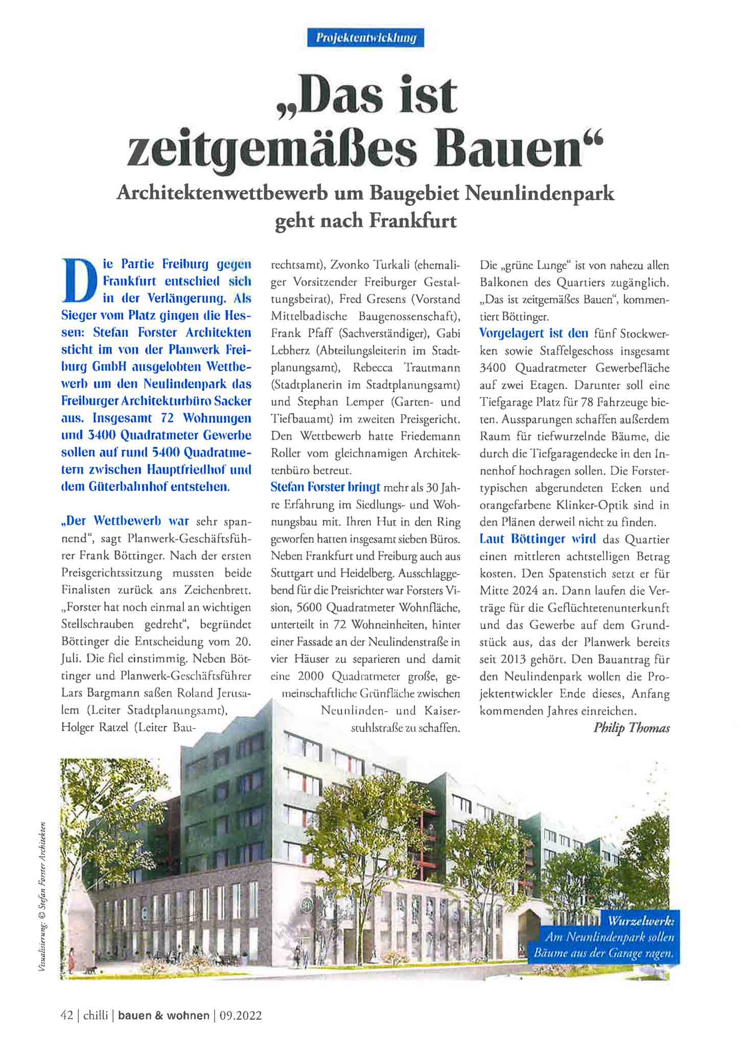 Presseartikel Bauen & Wohnen Magazin zum Baugebiet Neunlindenpark Freiburg