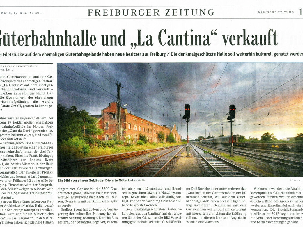 Presseartikel Badische Zeitung zu Verkauf Güterbahnhof und la Cantina