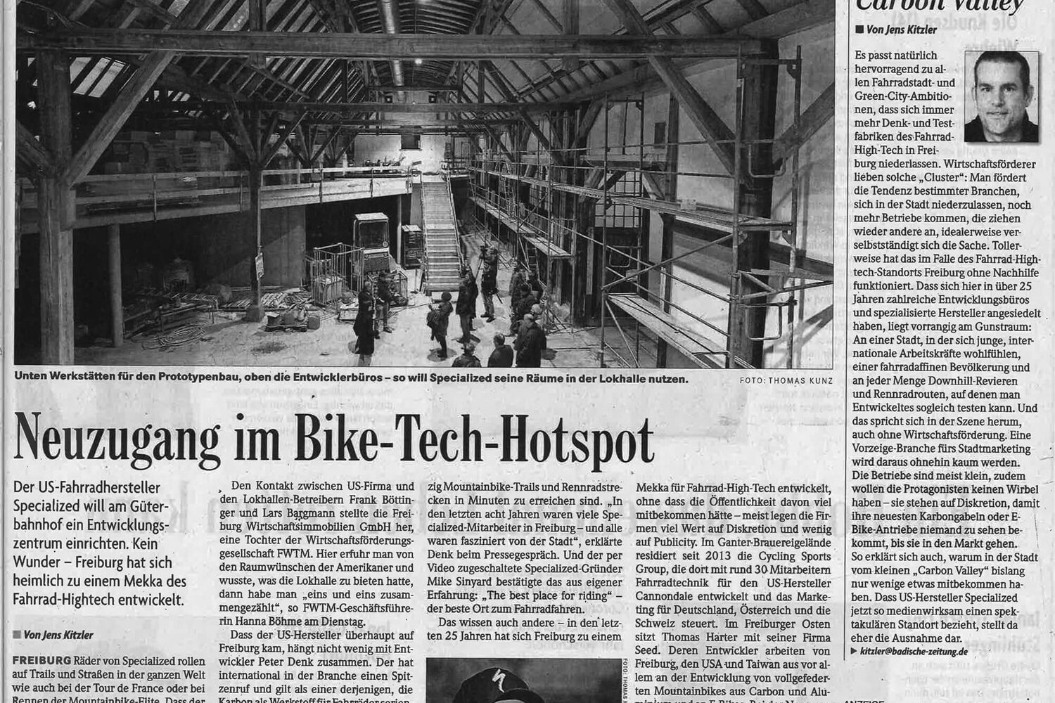 Presseartikel Freiburger Zeitung zu Lokhalle Firmenmiter Specialized