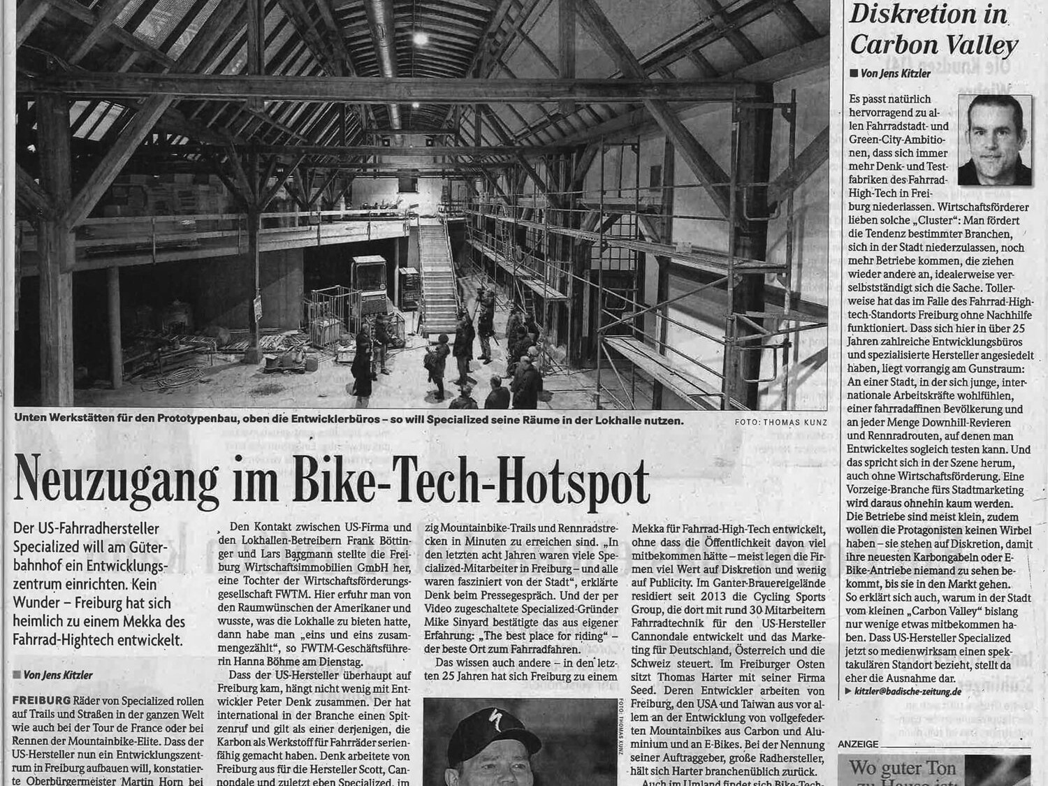 Presseartikel Freiburger Zeitung zu Lokhalle Firmenmiter Specialized