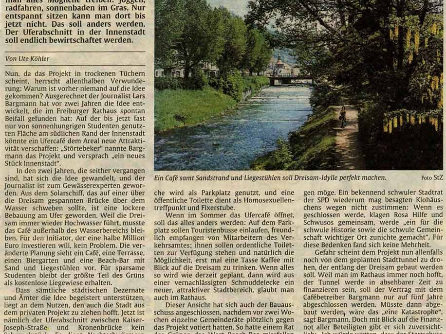 Zeitungsauschnitt Ufercafe an der Dreisam in Freiburg