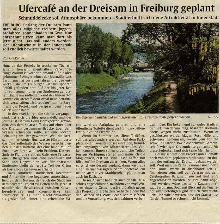 Zeitungsauschnitt Ufercafe an der Dreisam in Freiburg
